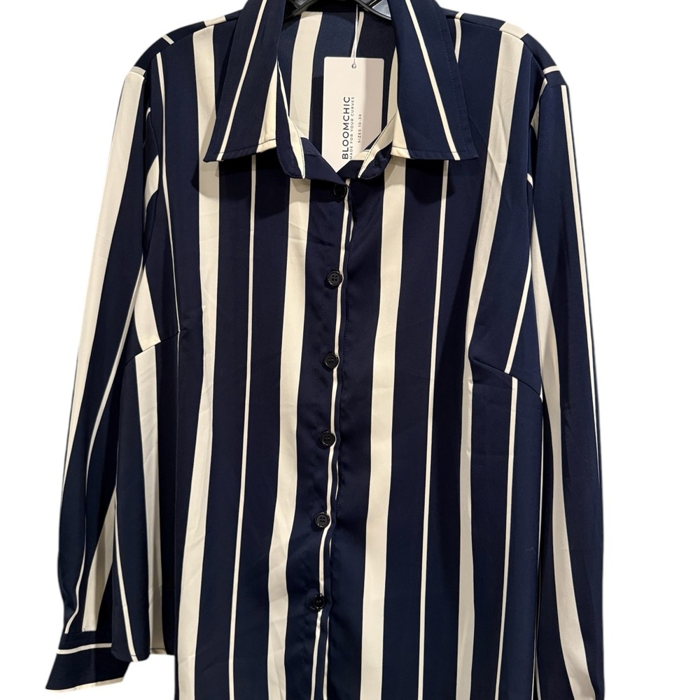 Bloomchic Navy and White Striped Shirt